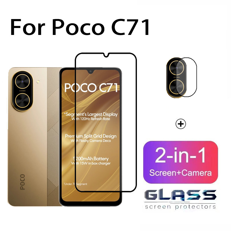 2 In 1 Poco C71 กระจกนิรภัยป้องกันหน้าจอสําหรับ Redmi A5 A3X Poco C75 C71 4G 5G กล้องเลนส์ป้องกัน
