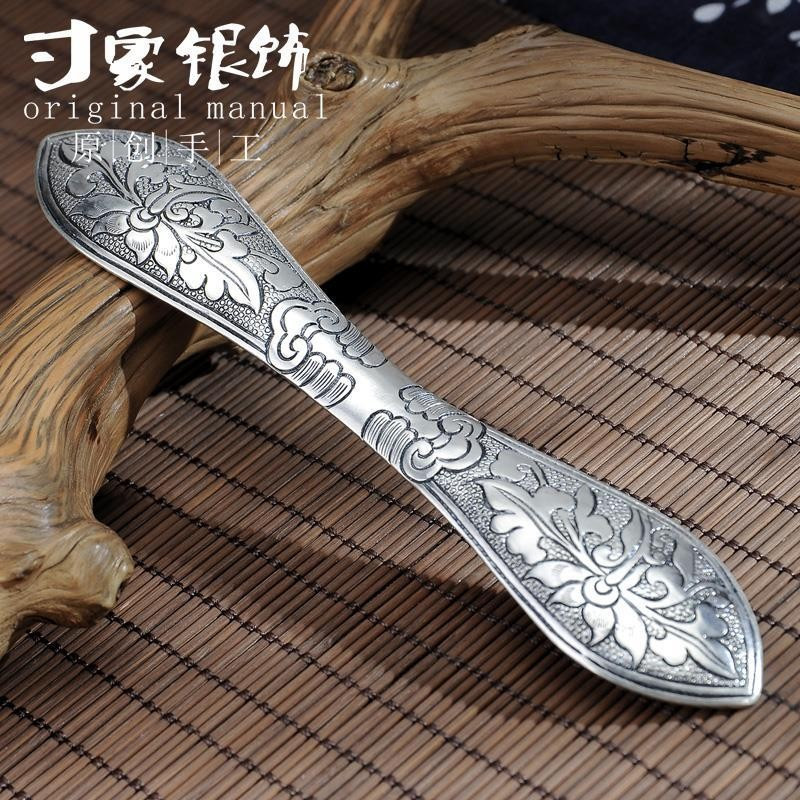 โอเรียนเต็ล พรีเมี่ยม#现货原创手工制作古风发簪子镀999银古典簪子头饰双尖发簪盘发扁簪女12ff