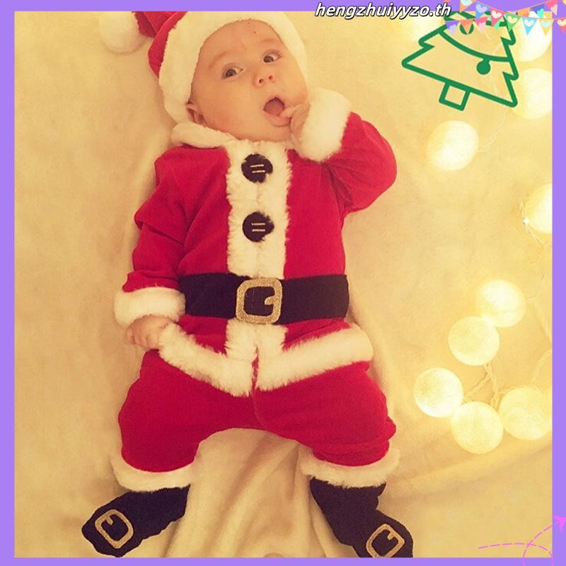 Cpy ทารกแรกเกิดคริสต์มาส Santa Claus เครื่องแต่งกาย 4 ชิ้นขนแกะเสื้อกางเกงหมวกรองเท้าชุดเด็กวัยหัดเด