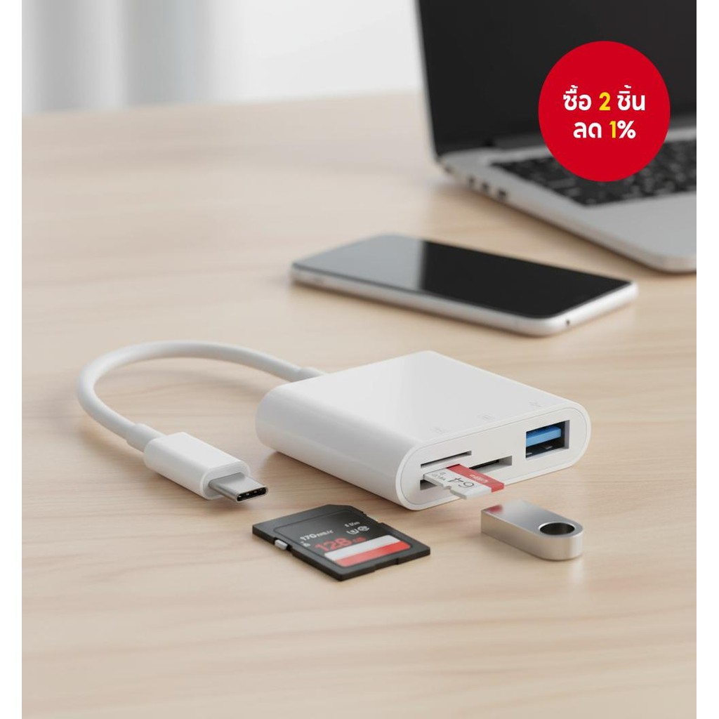 ฮับ Type C พร้อมเครื่องอ่านการ์ด SD TF สําหรับ iPhone 15 16 แล็ปท็อป Android และกล้อง OTG
