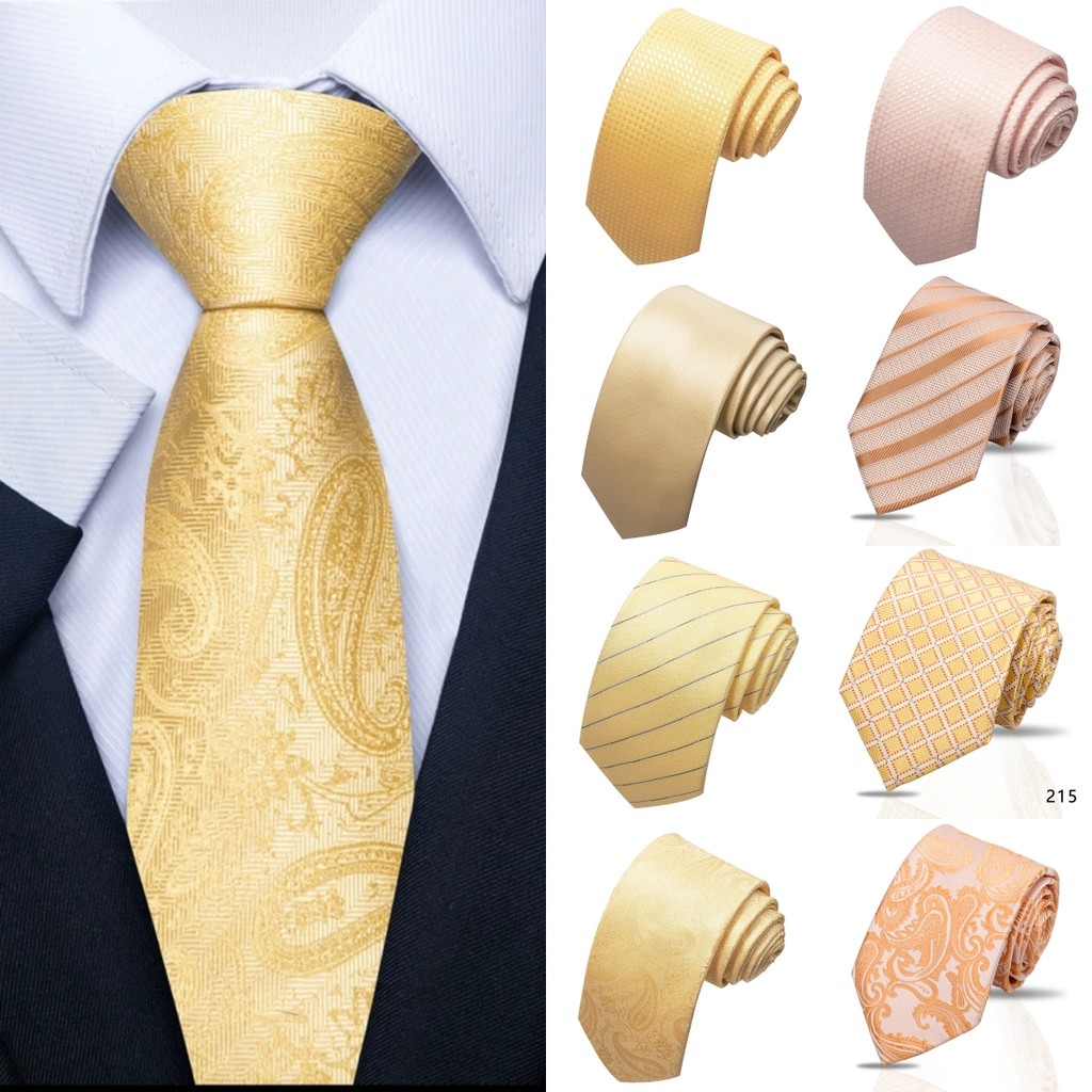 เนคไทสีแชมแปนสีเหลืองทองสำหรับผู้ชาย ขนาด 8 ซม. สไตล์ self-tie เหมาะสำหรับงานแต่งงานและโอกาสสำคัญในธุรกิจ