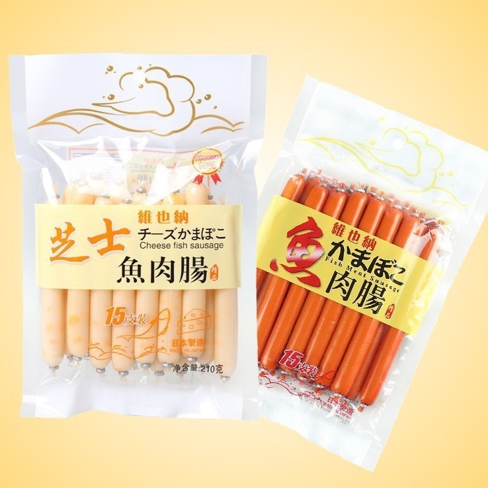 2025 ของว่างลําลอง Vienna Fish Sausage Cheese รสดั้งเดิม 210g/15 Sticks Bag Fish Sausage 1016