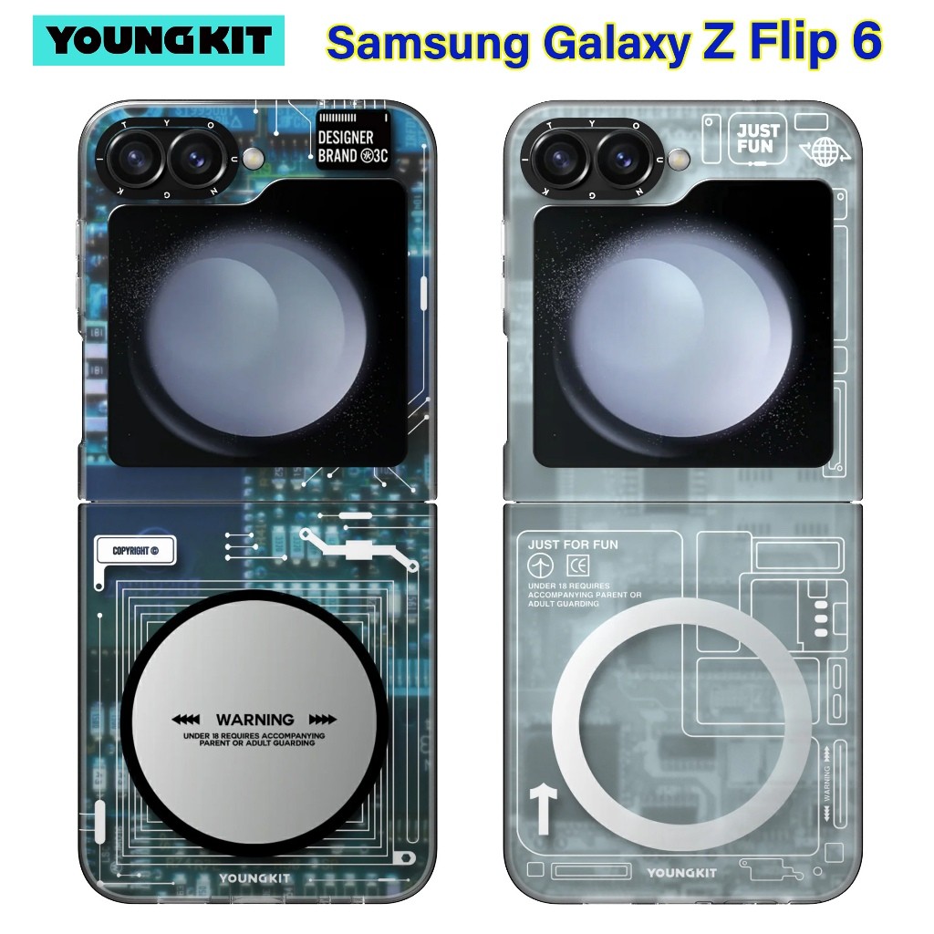 YOUNGKIT แท้💯% เคสแม่เหล็ก Samsung Z Flip 6 / Flip6 เคสลายแผงวงจร เคสชาร์จไร้สาย Samsung Z Flip6 Mag