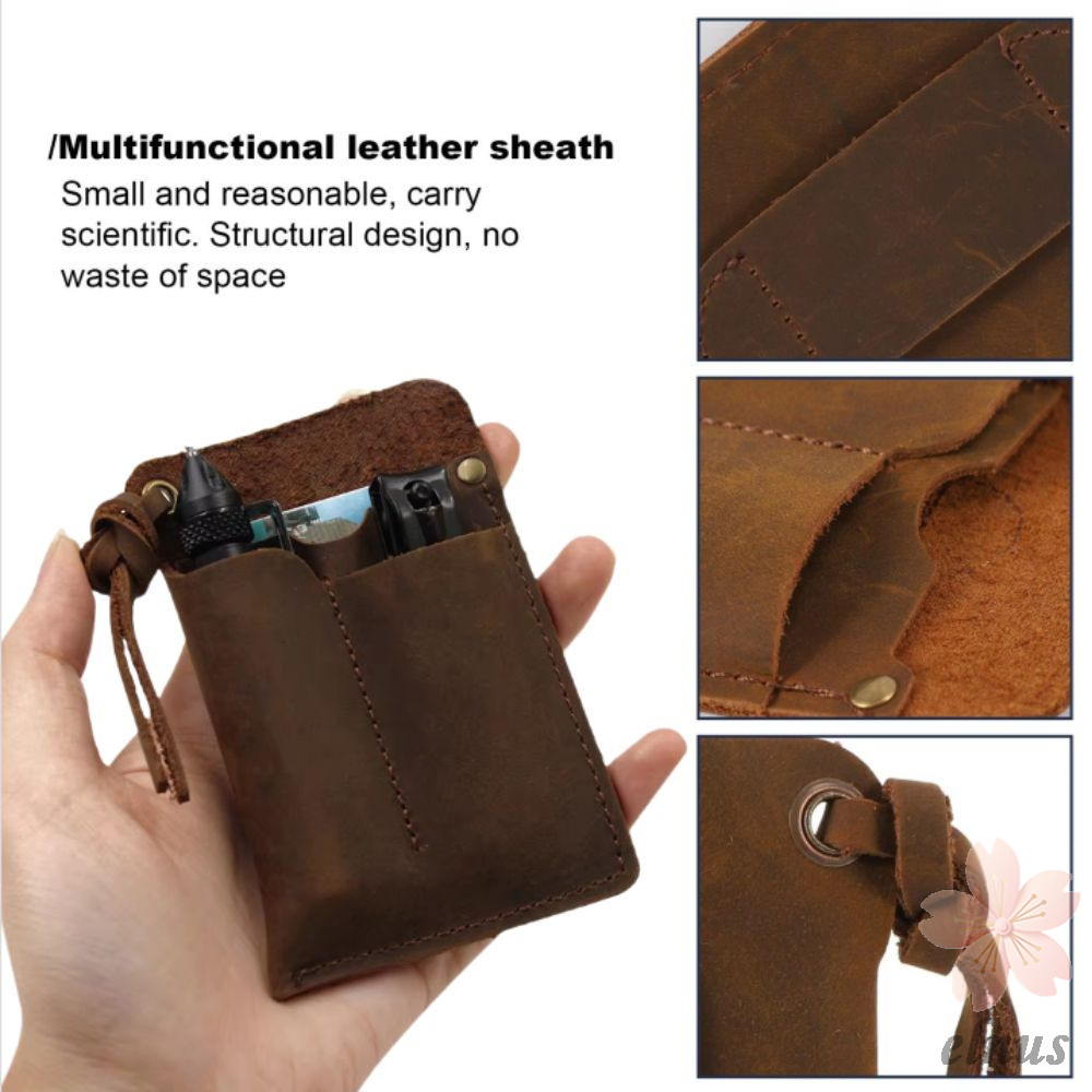 ELNUS หนัง EDC Organizer,เข็มขัดหนังคลิปเครื่องมือกลางแจ้งกระเป๋า,เครื่องมือขนาดเล็ก 3 กระเป๋า Handm
