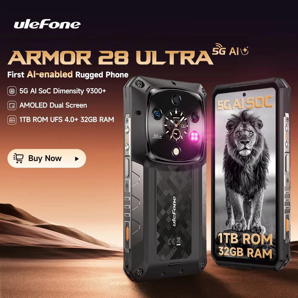 Ulefone Armor 28 Ultra 5G AI โทรศัพท์ที่ทนทาน 32GB RAM + 1TB ROM สมาร์ทโฟน Android AMOLED 6.67 "1060
