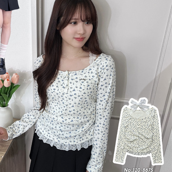 ญี่ปุ่นสั่งซื้อdฤดูใบไม้ร่วงใหม่ญี่ปุ่นหวานแฟชั่นสาวทุกการแข่งขันผู้หญิงเสื้อยืดแขนยาวคอลูกไม้หลายสี