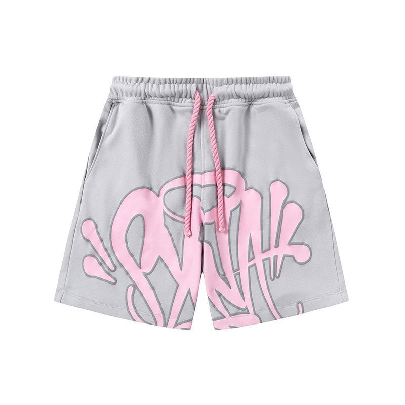 Syna World Letter Print Street Hip Hop อินเทรนด์ลําลองหลวมคู่ Drawstring กางเกงขาสั้นผ้าฝ้ายแท้
