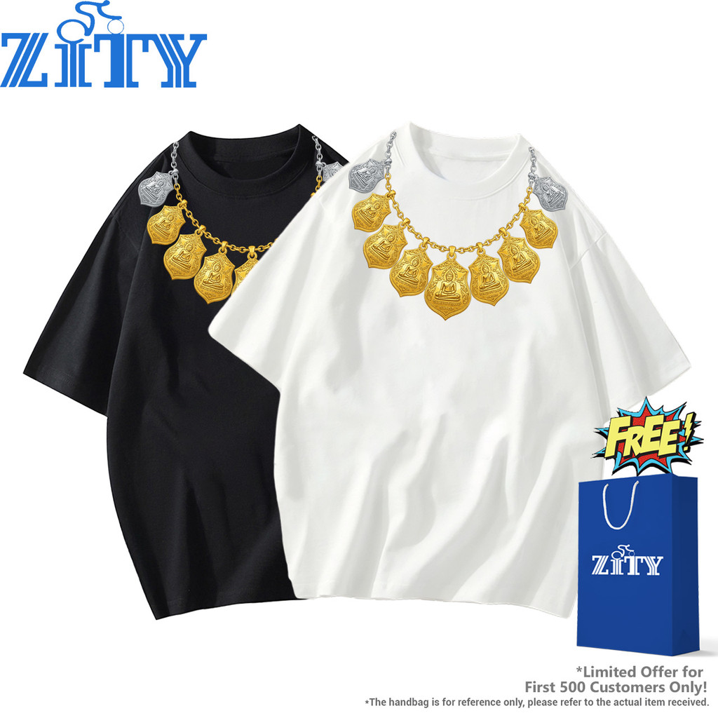 ZITY 🎽 เสื้อยืดผ้าคอตตอน 100% T-Shirt Oversize คอกลม Unisex ลาย Buddha amulets สำหรับวัยรุ่น P2