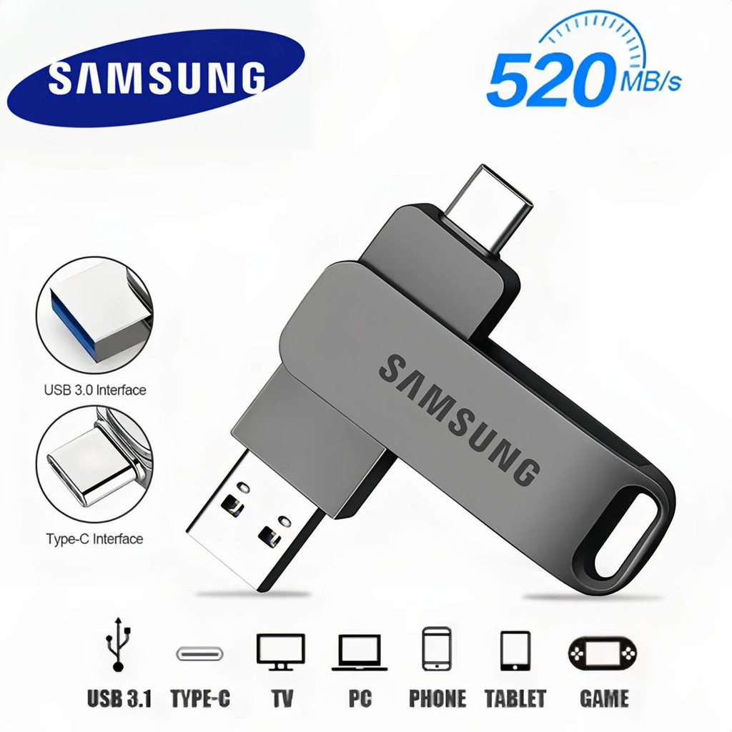 Samsung 2 In 1 Type-C แฟลชไดรฟ์ 64GB 128GB 256GB 512GB 1TB 2TB แฟลชไดรฟ์โลหะความเร็วสูง U Stick สําห