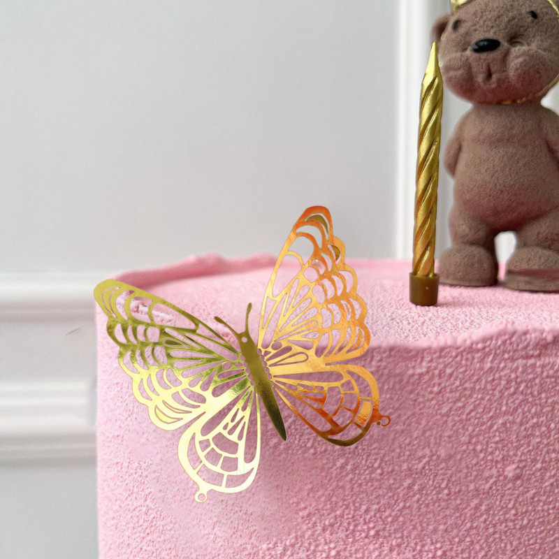 NestThai Gold Plated Hollow Butterfly Cover Food Plugin Birthday Cake Decor Plugin
