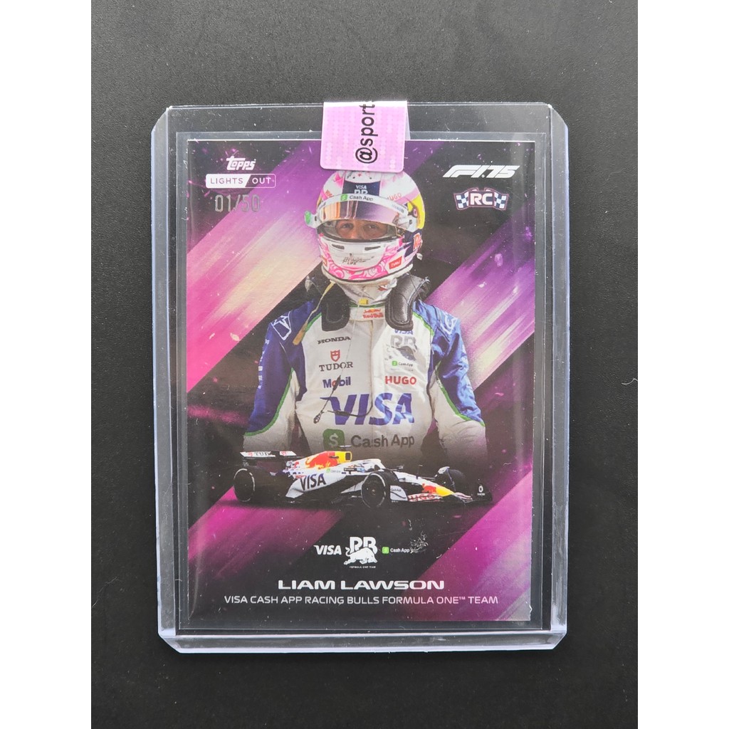 การ์ด 2025 Topps F1 Lights Out Liam Lawson Purple /50 Rookie