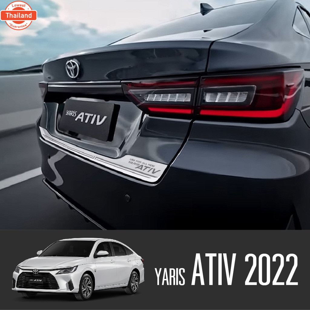 คิ้วท้ายแสตนเลสยิงทรายประตูหลัง Yaris ativ 2022 - yearปัจจุัน Hybrid Premium / Hybrid GR Sport กันรอ