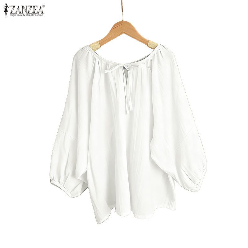ZANZEA เสื้อลายโคมไฟสำหรับผู้หญิง แขน 3/4 ลายปักด้านหน้า สไตล์เกาหลี เหมาะสำหรับฤดูใบไม้ร่วง