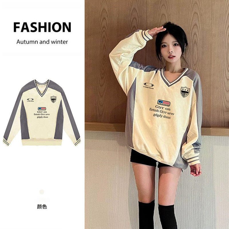 2025320Kehua Cotton Casual แฟชั่น All-Match High-End V คอ Contrast สีเย็บลาย Swe