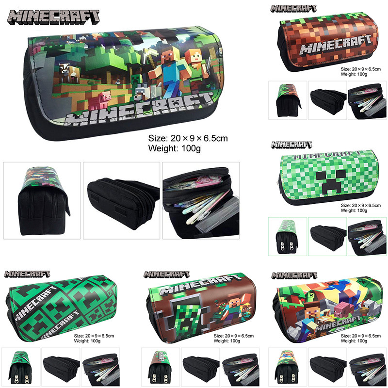 SB2 เกม Minecraft กระเป๋าดินสอความจุขนาดใหญ่ Steve Creeper 3D พิมพ์กระเป๋าเหรียญ PU Super ความจุขนาด