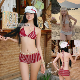 sexy bikini stripe บิกินี่ ทูพีช เว้าหลัง ผูกคอ ส่งไวจากไทย#…