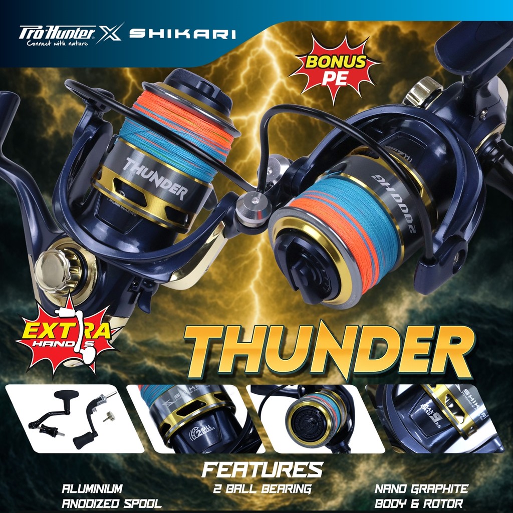 รอกตกปลา Shikari Thunder Reel แถมฟรี! สายPE+ขารอก หมุนลื่น เบรกหนัก