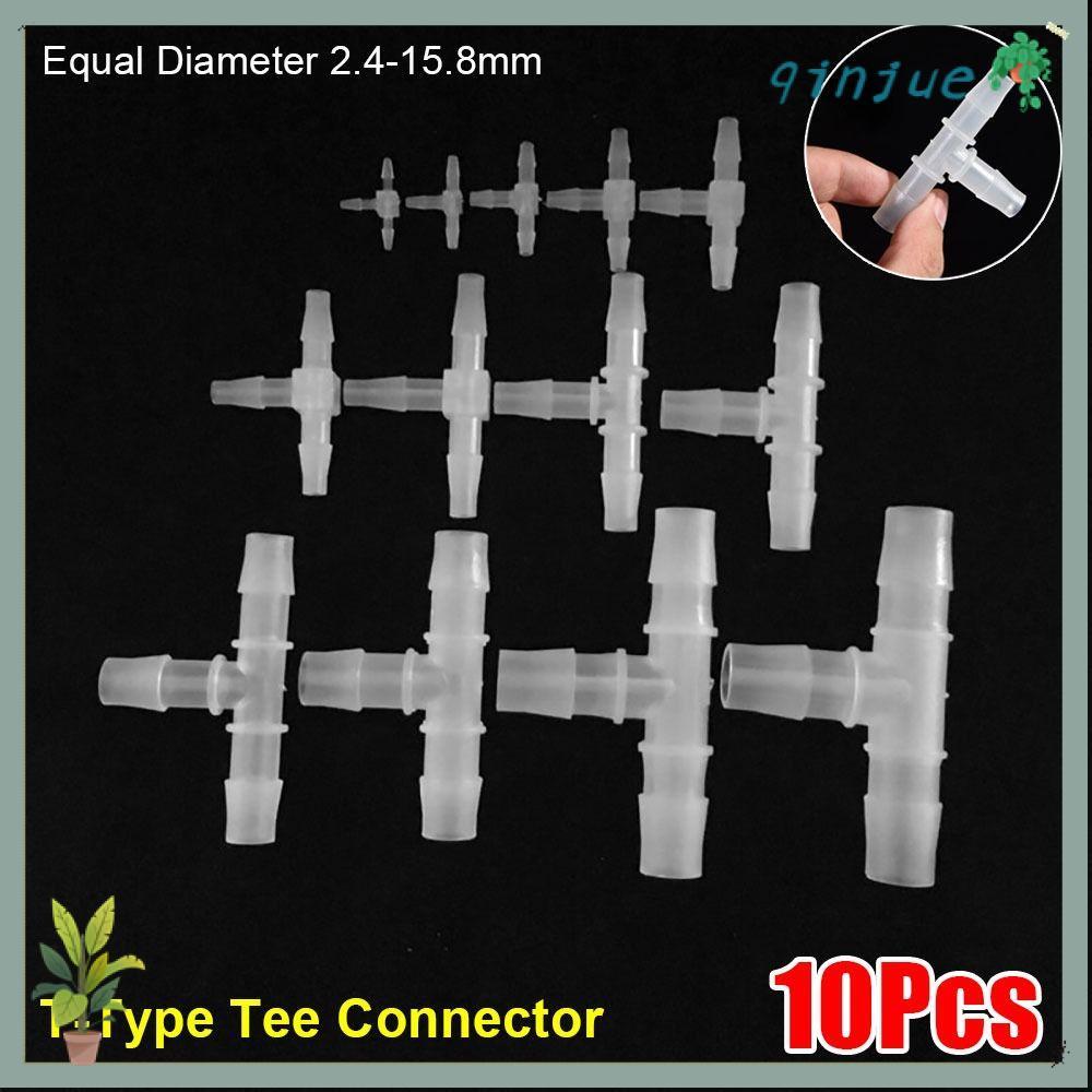 QINJUE 10 ชิ้น 3 ทาง, Equal เส้นผ่านศูนย์กลาง PP PE T-Type Tee Connector, ทนทานนุ่ม 1.6-15.8 มิลลิเม