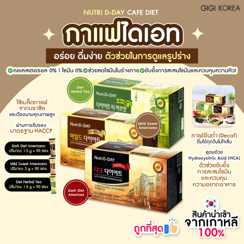 ✅พร้อมส่ง ถูกที่สุด ของแท้ NUTRI D-DAY CAFE DIET 90 ซอง กาแฟ