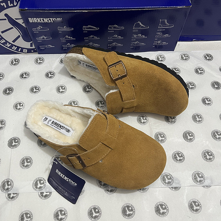 Cowhide Boken รองเท้าผู้หญิงครึ่งชุดกํามะหยี่ฤดูใบไม้ร่วงและฤดูหนาวใหม่ Cork หนา Soled Boken รองเท้า