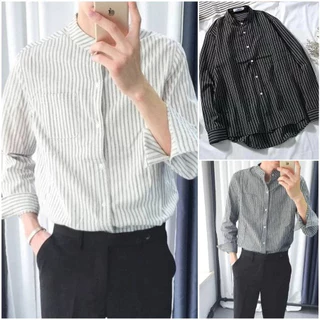 เสื้อเชิ้ตผู้ชายแฟชั่นแขนยาว คอปก เสื้อเชิ้ตคอจีน ใส่เที่ยว ใส่ทำงาน