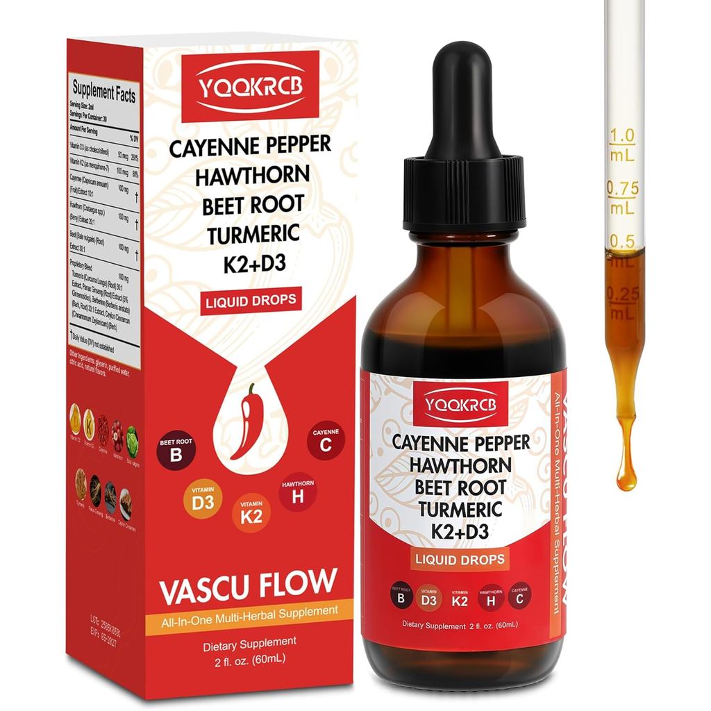 Cayenne Pepper Hawthorn Beet Root ขมิ้นวิตามิน K2+D3 Liquid Drops (60ML)