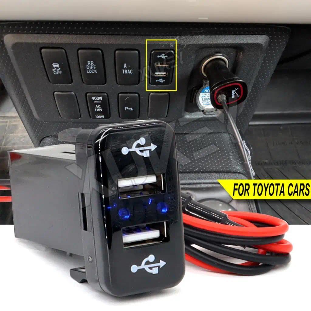 Dual USB รถสมาร์ทโฟนอินเวอร์เตอร์ชาร์จโทรศัพท์ 5V 3.1A 2 พอร์ตสําหรับ Toyota FJ Cruiser Tacoma Prado