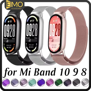 สายรัดแม่เหล็ก Milanese Loop for Xiaomi Mi Band 10 9 8 NFC สายรัดสแตนเลส สายรัดข้อมือเปลี่ยน for Miband 10 9 8