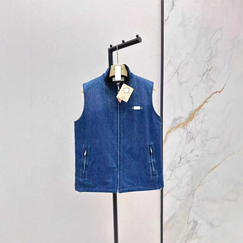 ZH4J MIU*MM 25Autumn and Winter Women's Clothing Girl Intellectual Turn-down Collar Denim Vest Jacke