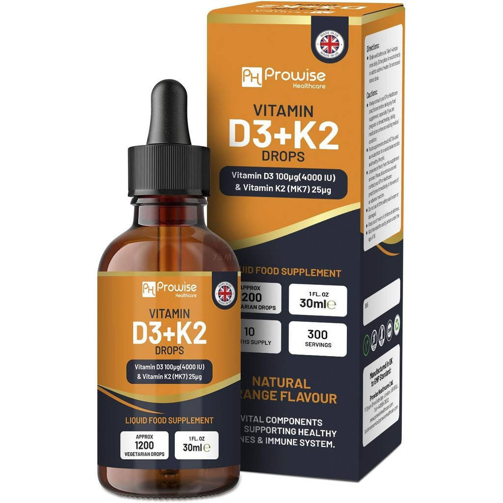 วิตามิน D3 4000iu + K2 MK7 25μg I Orange Liquid Drops I High Strength 4000iu D3 + 25μg K2-30ml ขวด I