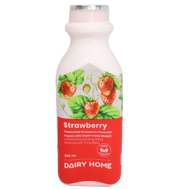 แดรี่โฮมนมสดรสสตรอเบอร์รี่ 200ซีซี Dairy Home Pasteurized Milk Strawberry 200cc. [หมายเลขบาร์โค้ด 8858709100048 ]