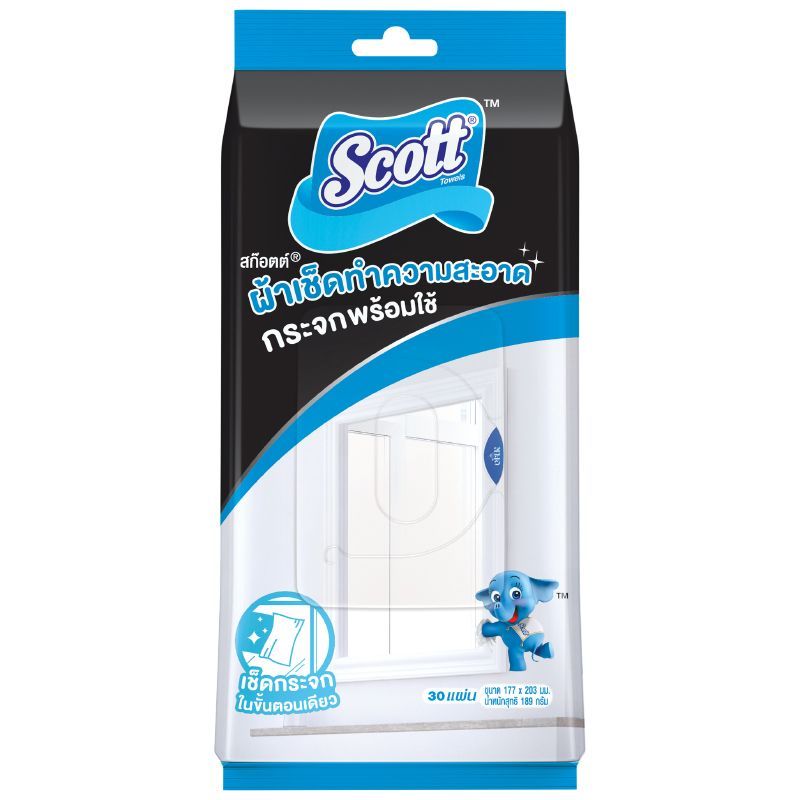 [สินค้าส่งด่วน] สก๊อตต์ผ้าเช็ดทำความสะอาดกระจก 30 แผ่น SCOTT WIPES GLASS MIRROR 30 PCS