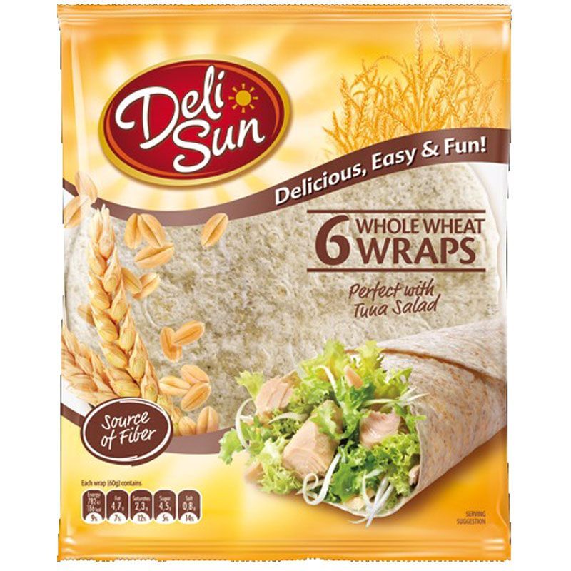 เดลิซัน6แผ่นแป้งโฮลวีท 360กรัม Deli Sun 6 Whole Wheat Wraps 360g. [หมายเลขบาร์โค้ด 8437011503077 ]