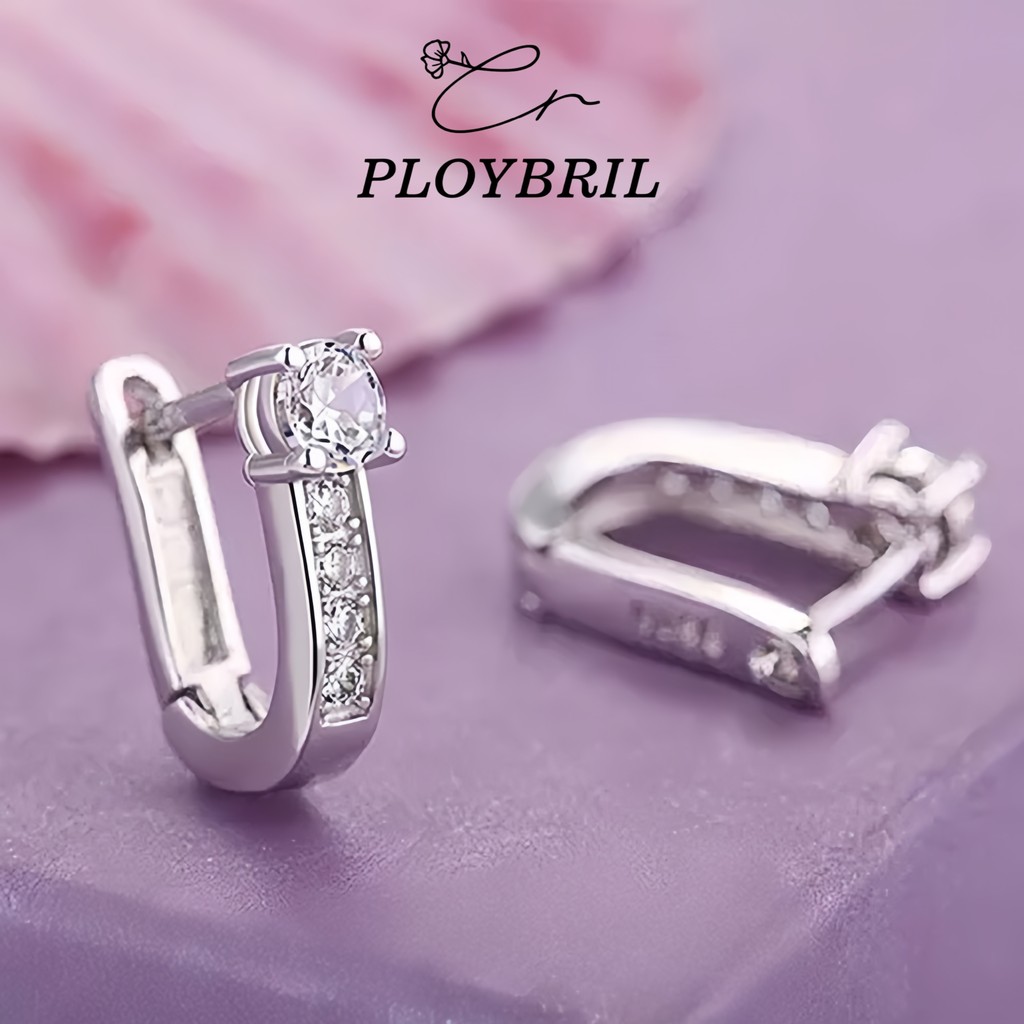 PLOYBRIL [ราคาต่อคู่] ต่างหูรูปตัว U ต่างหูรูปไข่ ต่างหูผู้หญิงที่หรูหรา ต่างหูเพชรทรงเรขาคณิต E105
