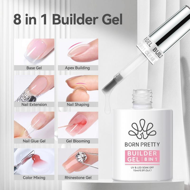 【Local】BORN PRETTY 8-in-1 กาวทาเล็บเจลใสเจลนุ่มเคล็ดลับกาวฐานยาง Rhinestone เจลขัดเล็บ Strengthener 15ml
