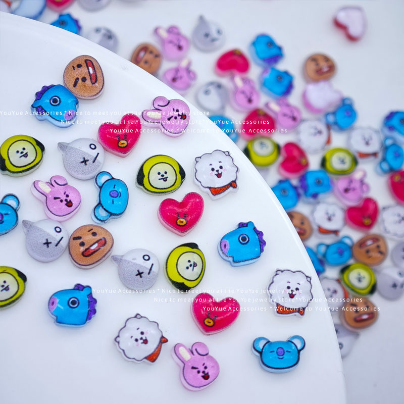 BT21 แรงบันดาลใจ 3D เล็บ Charms น่ารักการ์ตูนเรซิ่นตกแต่งเล็บ DIY อุปกรณ์แต่งเล็บ 8 มม.