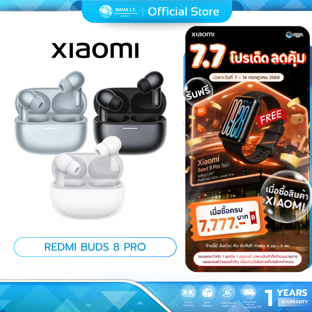 (มีส่งด่วน) Xiaomi REDMI Buds 8 Pro หูฟังบลูทูธ ระบบไดรเวอร์ 3 ตัว ระบบตัดเสียงรบกวน (ANC) สูงสุด 55dB | Dolby Audio
