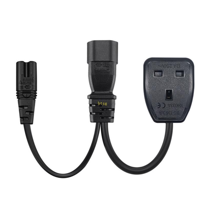Btsg C14 Male to C7 + UK Female Power Y Splitter Adapter Cable Cord C14 Plug Cable