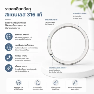 ห่วงพวงกุญแจ ห่วงสแตนเลส 316 แท้ Stainless Steel 316 ห่วงกลม ห่วงแบน 5 ชิ้น/ชุด แข็งแรง ทนสนิม งาน DIY EDC