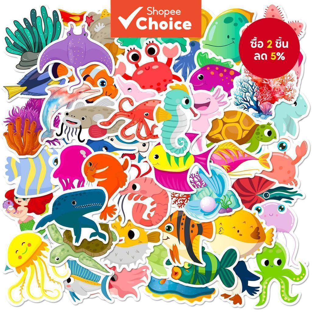 Marine Life สติกเกอร์สัตว์น่ารัก กันน้ํา 50 ชิ้น DIY ตกแต่งแล็ปท็อป