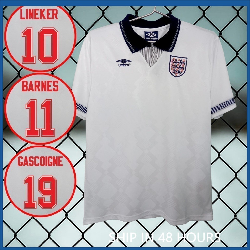 S-XXL England Retro Football home Jersey 1990-1992 (RT0094) - Custom Name & Number - Asian Sizes S ถ