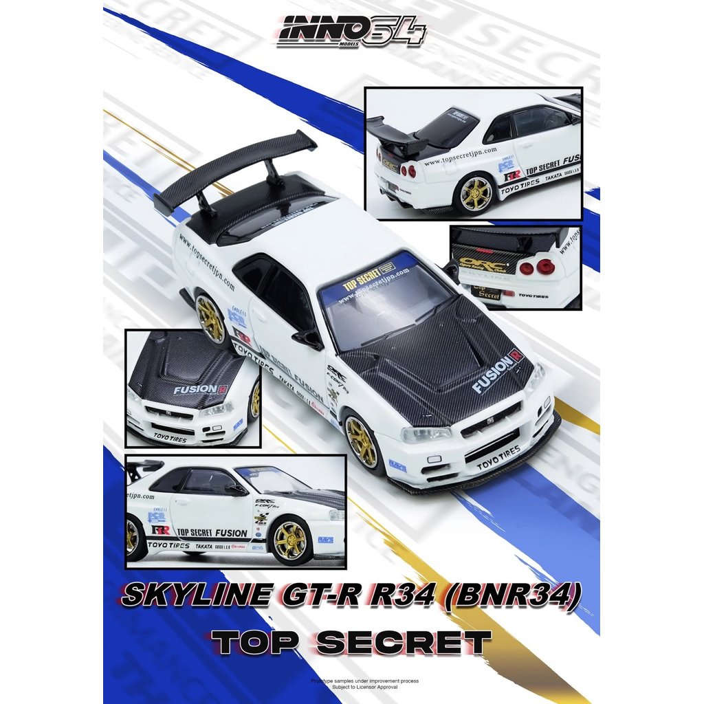 INNO64 1:64 Nissan Skyline GT-R R34 Top Secret - White IN64-R34TS-WHI