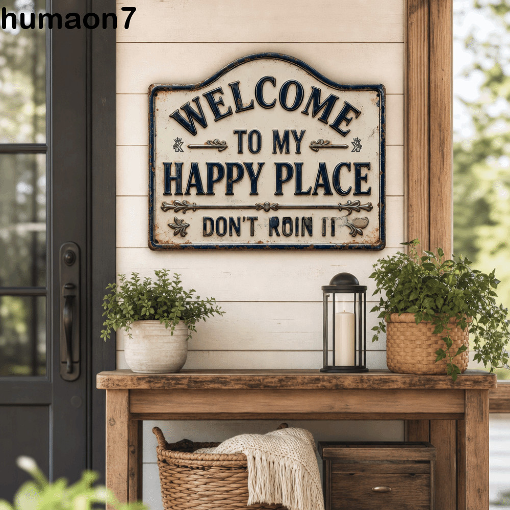 HUMAON ป้ายต้อนรับชนบท, 2D ไม้แบน Retro Wall Art ป้าย, ตกแต่งห้องพิมพ์วินเทจแผ่นตกแต่งประตูด้านหน้าป้าย Porch