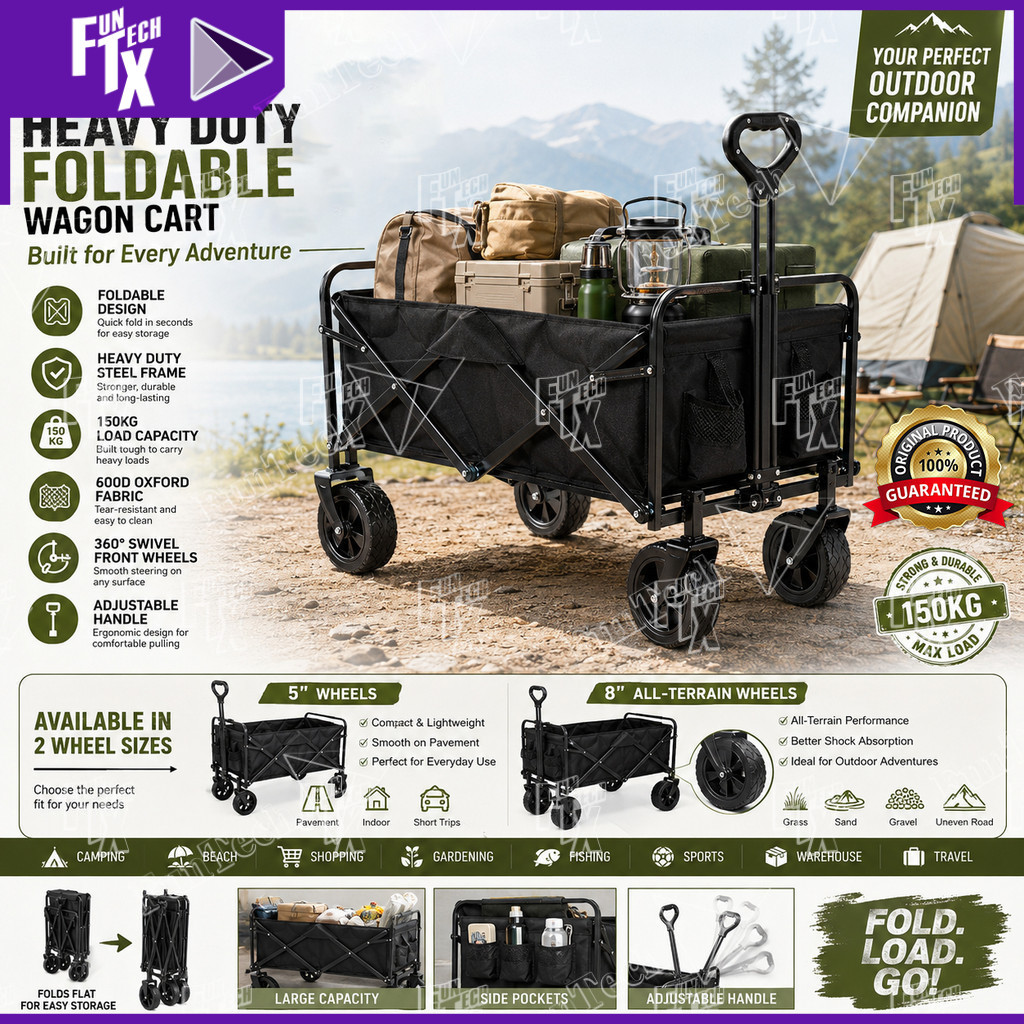 FunTech Camping Trolley Wagon รถเข็นพับได้ Camping Wagon Table Set รถเข็นกลางแจ้งพับ