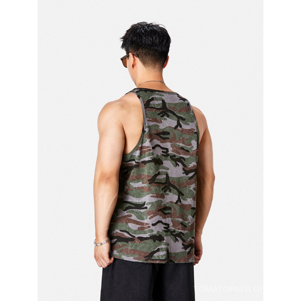 TOMATOPAPA Mens Summer Sports Camouflage Vest-Fitness Sports Sleeve Slim-fit Cotton Sweat Vest Fashion Pullover Loose — صورة 3