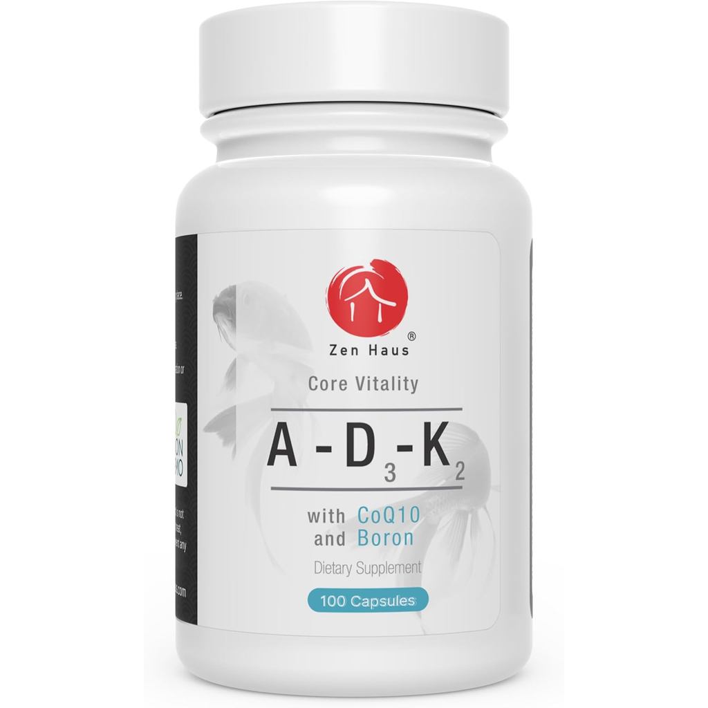 Zen Haus ADK วิตามิน A D3 K2 E ประกอบด้วย Coenzyme Q10 และ Alpha Lipoic Acid-Bone, หัวใจและภูมิคุ้มก