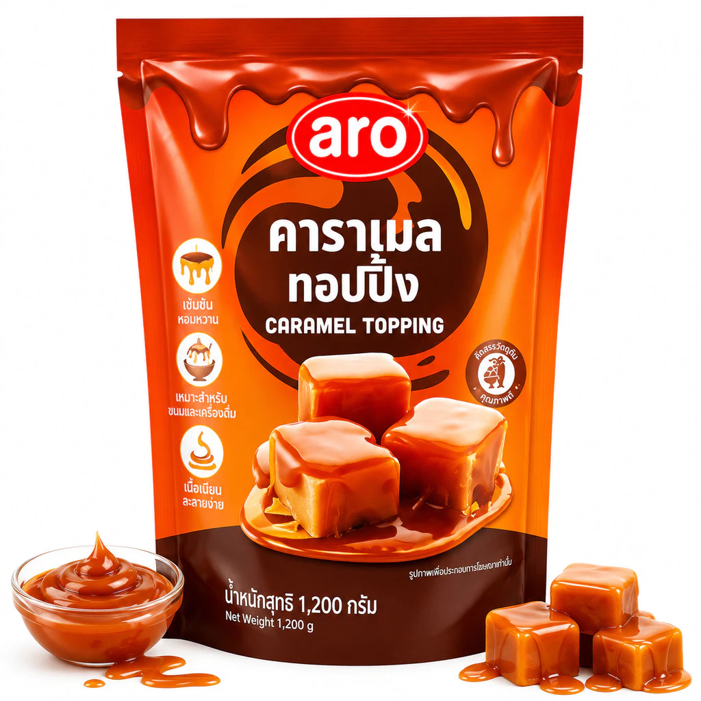 ท็อปปิ้ง คาราเมล ตรา เอโร่ ขนาด 1.2 กิโลกรัม Aro Caramel Topping 1.2 kg.