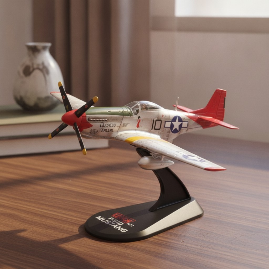 P-51D Mustang รุ่นละเอียด P-51 Mustang รุ่น Die-Cast เครื่องบินพร้อมขาตั้งสมจริงสําหรับนักสะสมการบิน