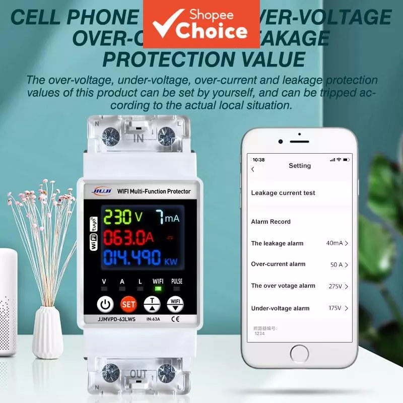 สมาร์ทเบรกเกอร์ Jiuji สมาร์ทสวิตช์สําหรับ Tuya Energy Meter 63A Circuit Breaker Timer พร้อมแรงดันไฟฟ้าป้องกันการรั่วไหล Travel