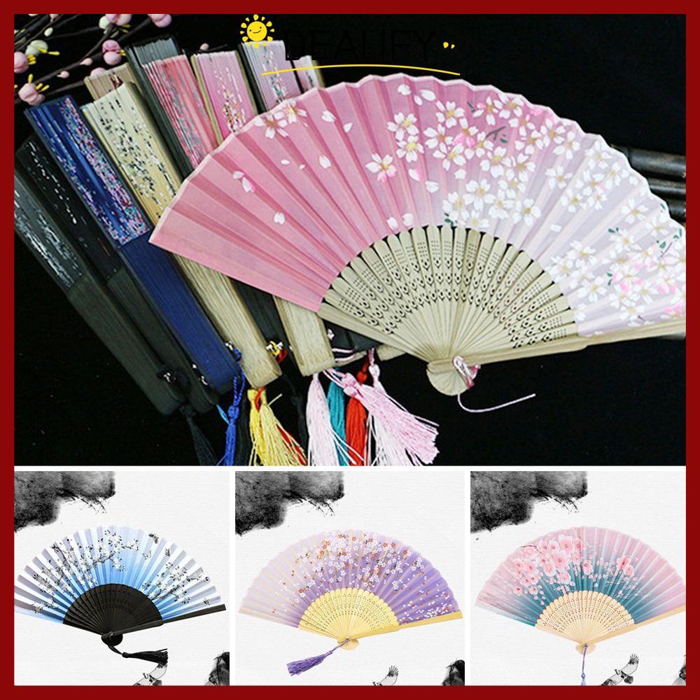 ปลาค็อดเดลีฟี่ จีนญี่ปุ่นพับพัดลม,ผ้าไหมที่มีสีสันสไตล์วินเทจพับพัดลม,คุณภาพสูงพู่ สง่างาม หญิงไม้ไผ่มือพัดลมพระคลาสสิกเต้นรําพัดลมตกแต่งบ้าน